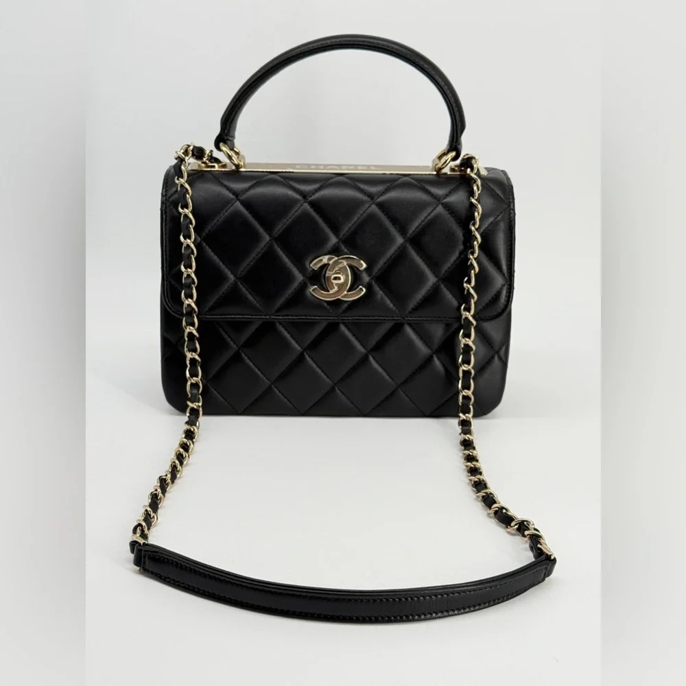 Chanel Trendy CC Small Black Lambskin Top Handle Shoulder Bag